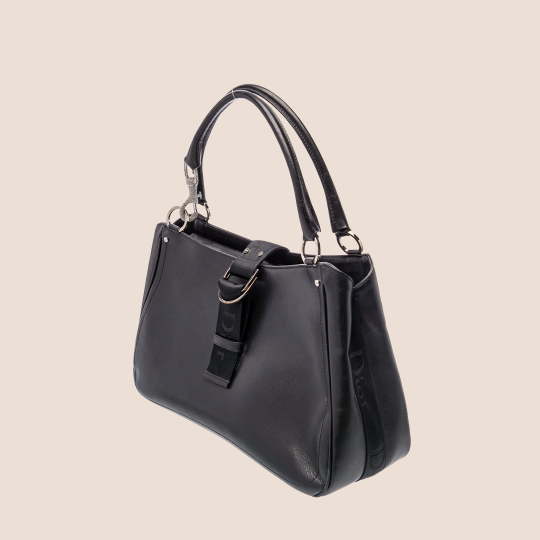 CHRISTIAN DIOR 2003 BLACK CRYSTAL EMBELLISHED TOTE BAG