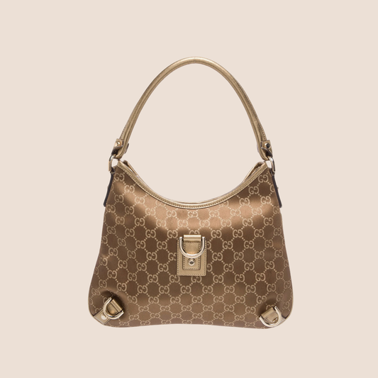 GUCCI GOLD & BROWN GG LUREX ABBEY SHOULDER BAG