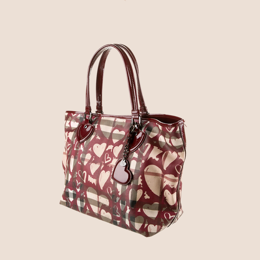 BURBERRY NOVA CHECK HEARTS TOTE BAG