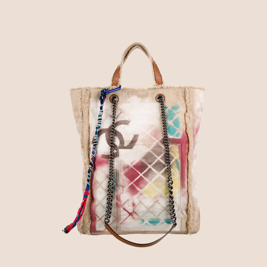 CHANEL 2014 BEIGE MULTICOLOR GRAFFITI TOTE BAG