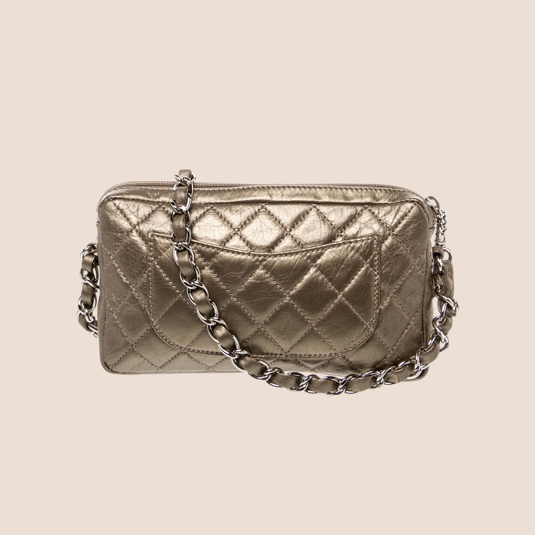 CHANEL 2005 CAMBON METALLIC GOLD QUILTED LEATHER SHOULDER BAG