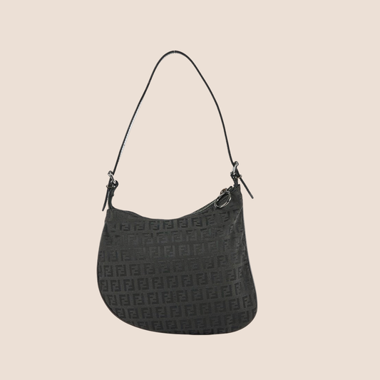 FENDI 2000 BLACK ZUCCHINO CANVAS OYSTER BAG