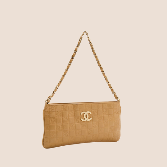 CHANEL 2003 BEIGE LEATHER PRECIOUS SYMBOL POCHETTE