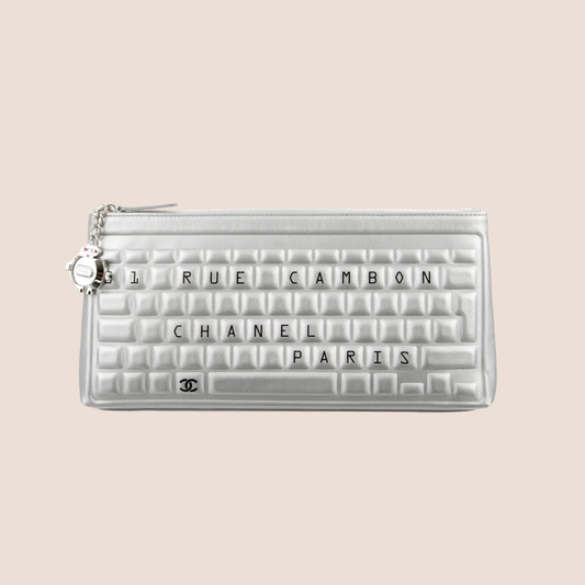 CHANEL 2017 SILVER KEYBOARD CLUTCH