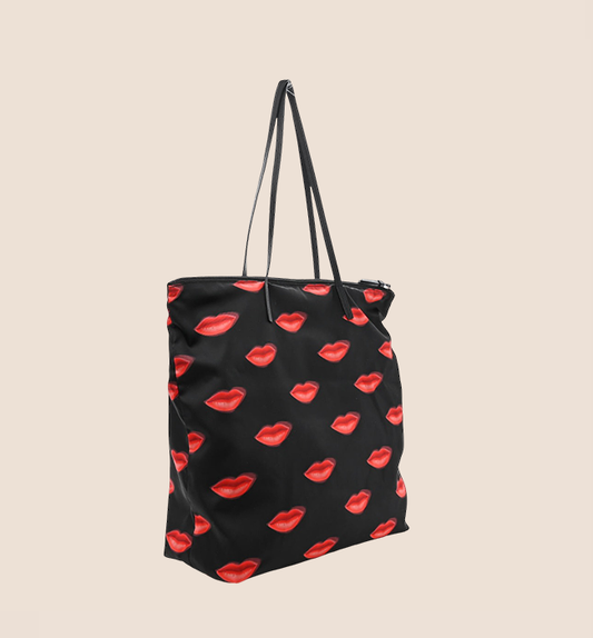 PRADA BLACK TESSUTO NYLON LIP TOTE BAG