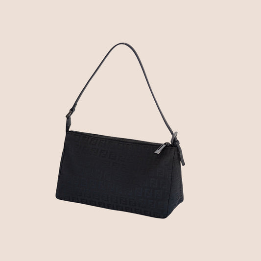 FENDI BLACK ZUCCHINO MINI BAGUETTE SHOULDER BAG