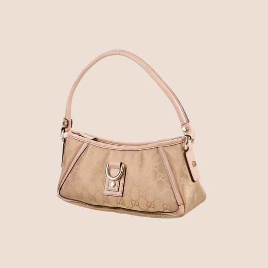 GUCCI GG CANVAS BEIGE LEATHER TRIM ABBEY SHOULDER BAG