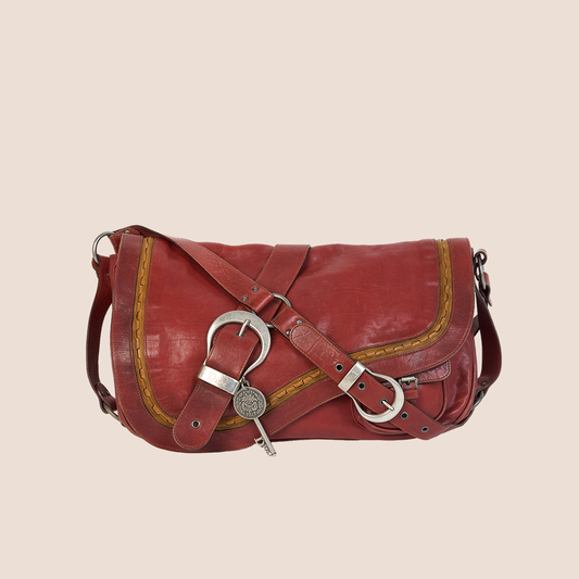 CHRISTIAN DIOR 2006 RED LEATHER GAUCHO SADDLE BAG