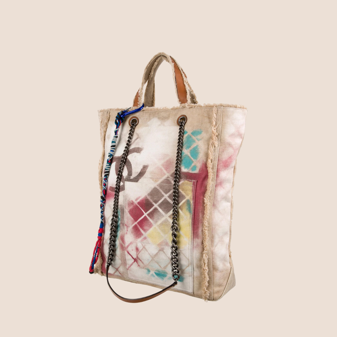 CHANEL 2014 BEIGE MULTICOLOR GRAFFITI TOTE BAG
