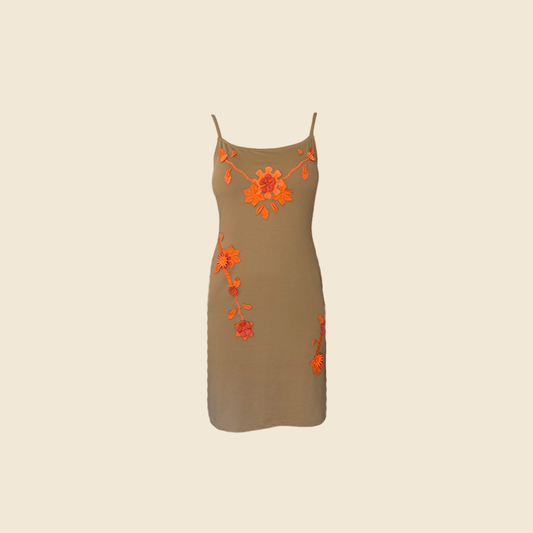 FENDI 1990s FLOWER DETAIL BEIGE BODYCON DRESS