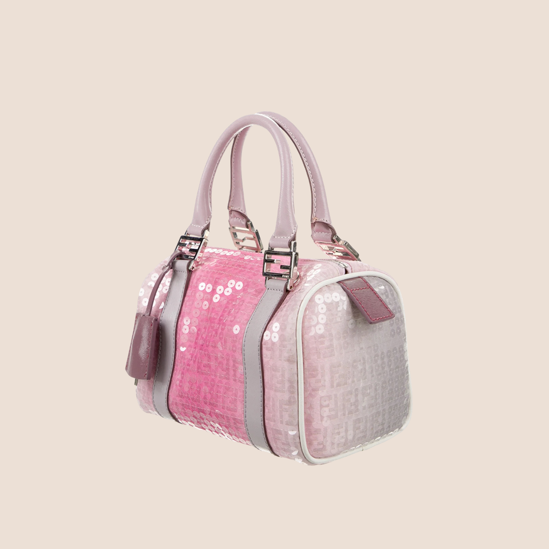 FENDI PINK ZUCCHINO SEQUIN FOREVER BOSTON BAG