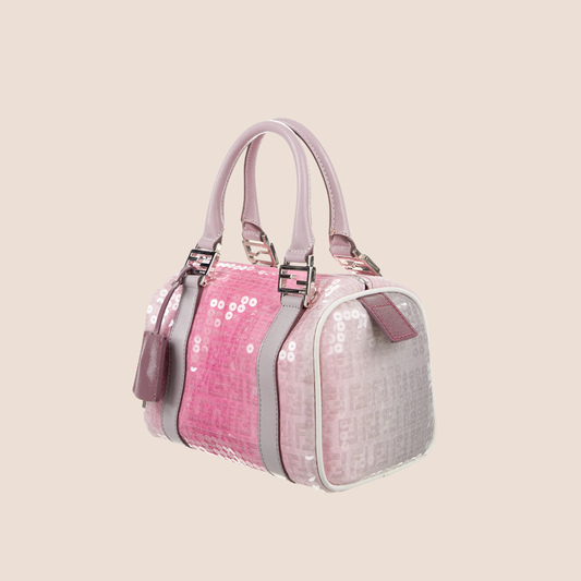 FENDI PINK ZUCCHINO SEQUIN FOREVER BOSTON BAG