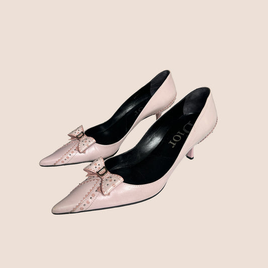 CHRISTIAN DIOR PINK BOW LEATHER PUMPS