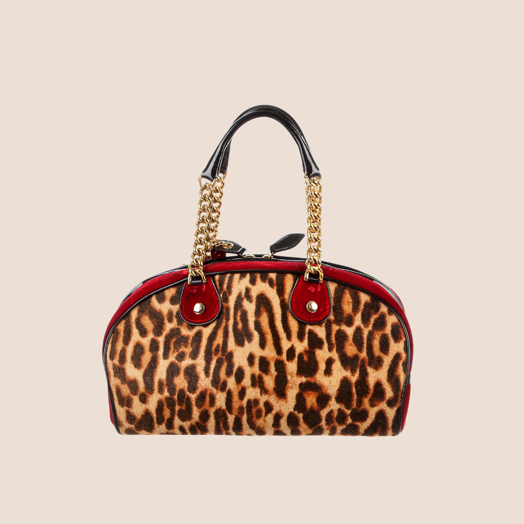 CHRISTIAN DIOR 2004 LEOPARD VELVET GAMBLER DICE BAG