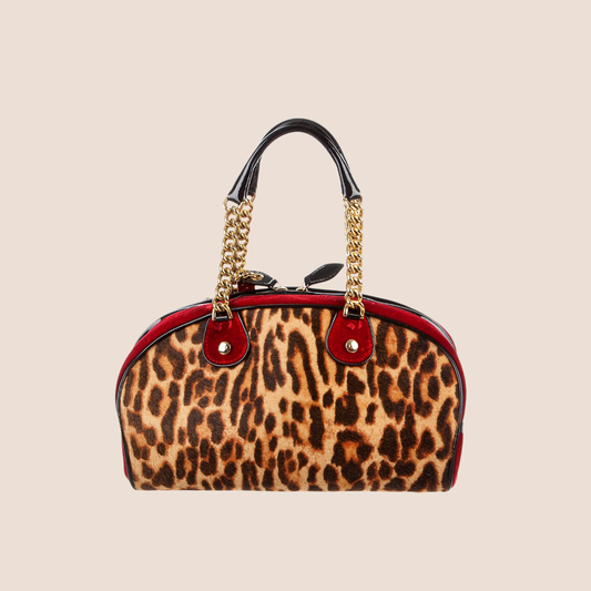 CHRISTIAN DIOR 2004 LEOPARD VELVET GAMBLER DICE BAG