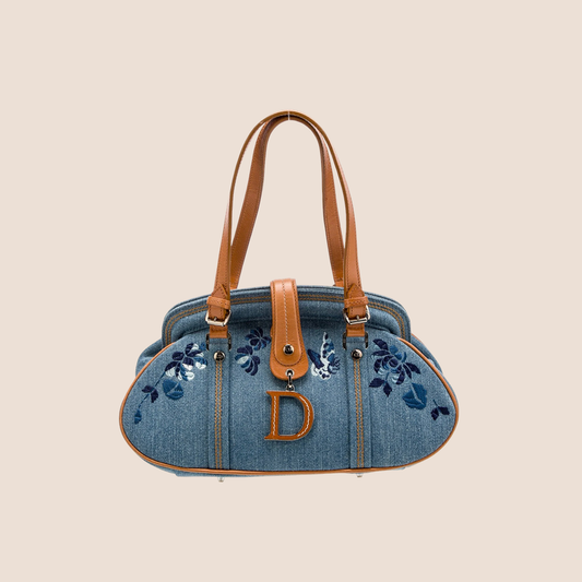 CHRISTIAN DIOR DENIM FLORAL FRAME DETECTIVE BAG