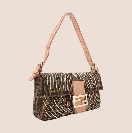 FENDI SELLERIA ZUCCA LIZARD BEADED BAGUTTE