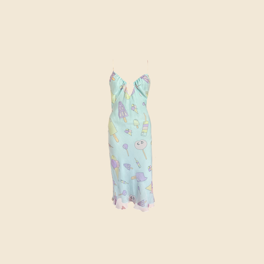CHRISTIAN DIOR LIMITED EDITION CANDY & ICE CREAM PRINT SILK DRESS