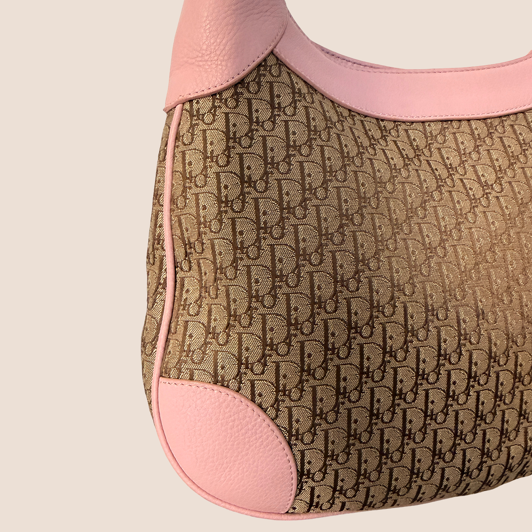 CHRISTIAN DIOR PINK & BEIGE DIORISSIMO CANVAS STREET CHIC HOBO BAG