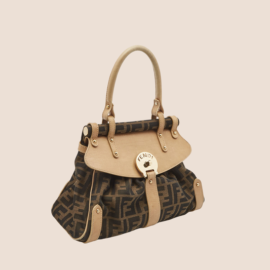 FENDI TOBACCO ZUCCA CANVAS & LEATHER MAGIC SATCHEL