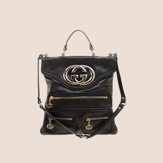 GUCCI 2000 BLACK LEATHER BRITT MESSENGER BAG