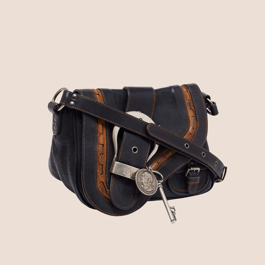 CHRISTIAN DIOR 2006 BLACK LEATHER MINI GAUCHO BAG