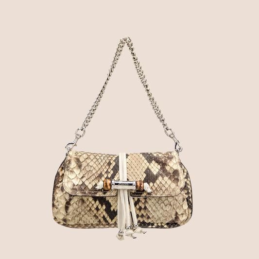 GUCCI PYTHON CROISETTE BAMBOO EVENING BAG