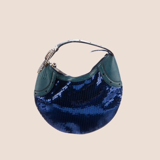 GUCCI 2000 NAVY SEQUIN & LIZARD HOBO BAG