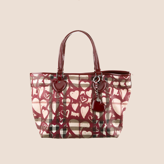 BURBERRY NOVA CHECK HEARTS TOTE BAG