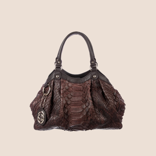 GUCCI BROWN ALLIGATOR SUKEY TOTE BAG