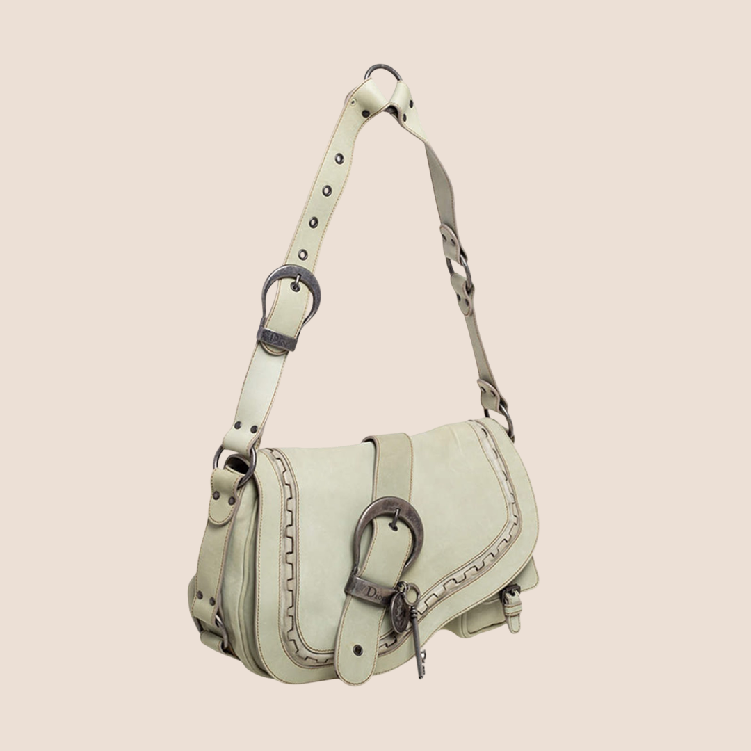 CHRISTIAN DIOR 2006 APPLE GREEN LEATHER GAUCHO SHOULDER BAG