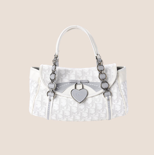CHRISTIAN DIOR 2007 WHITE & GREY ROMANTIQUE TROTTER HANDBAG