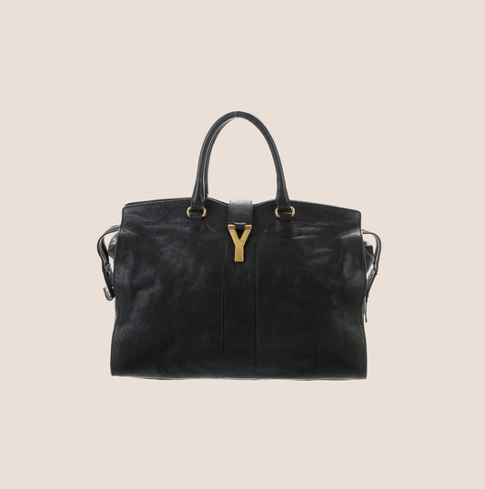 YVES SAINT LAURENT BLACK CLASSIC LARGE CHYC CABAS BAG