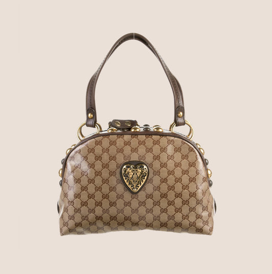 GUCCI BROWN GG CRYSTAL BABOUSKA DOME BAG
