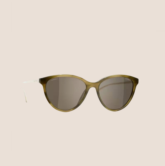 CHANEL GREEN & BROWN OVAL SUNGLASSES