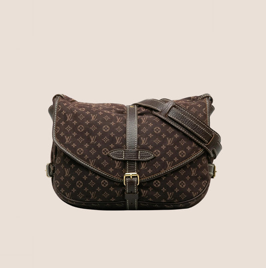 LOUIS VUITTON BROWN MINI LIN MONOGRAM SAUMUR 30 BAG