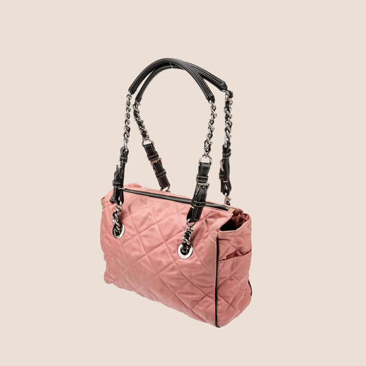 PRADA 2000 PINK QUILTED TESSUTO CHAIN BAG
