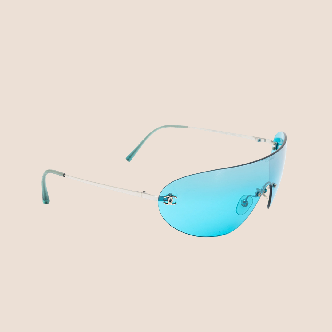 CHANEL CC LOGO PETROL BLUE SHIELD SUNGLASSES
