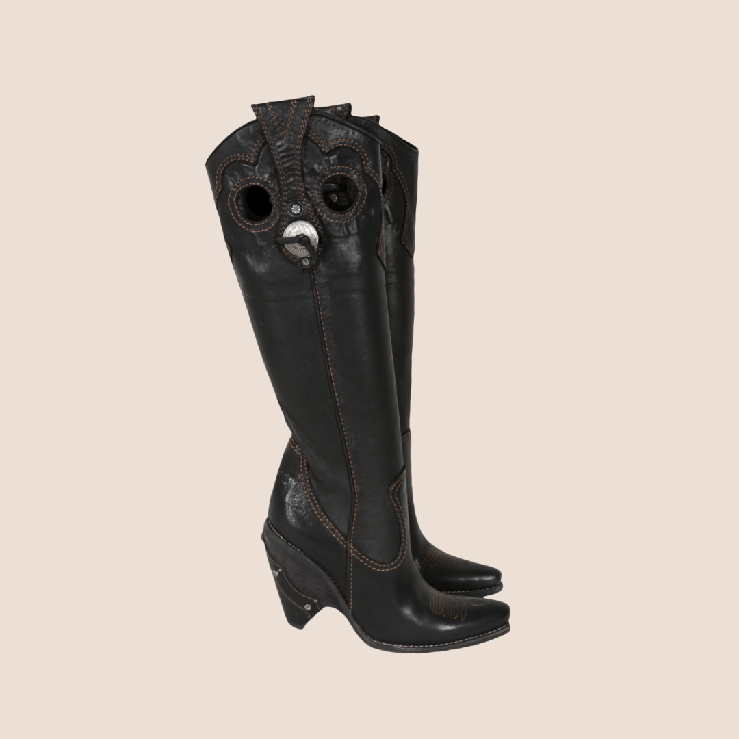 CHRISTIAN DIOR 2006 BLACK LEATHER WESTERN COWBOY BOOTS