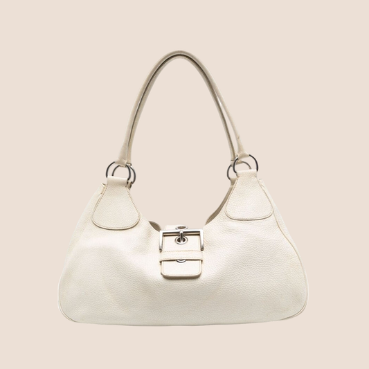 PRADA 2000 BUCKLE-STRAP WHITE LEATHER MOON BAG