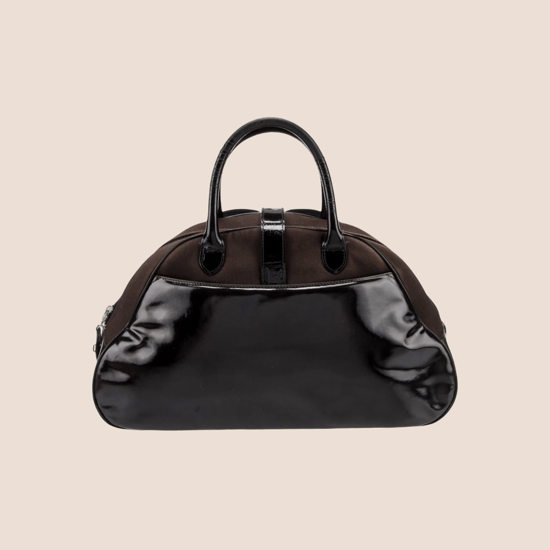 CHRISTIAN DIOR BROWN LEATHER & NYLON DOUBLE SADDLE BAG