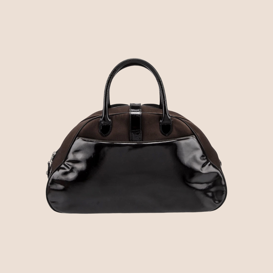 CHRISTIAN DIOR BROWN LEATHER & NYLON DOUBLE SADDLE BAG