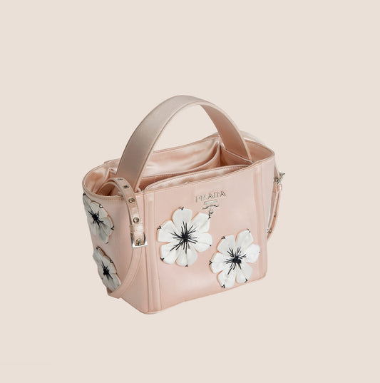 PRADA 2013 SPRING RUNWAY PINK SATIN FLORAL BUCKET BAG