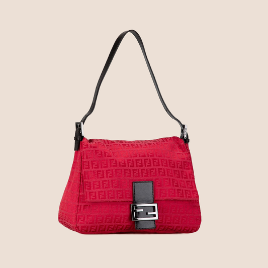 FENDI RED ZUCCHINO CANVAS MAMMA BAGUETTE BAG
