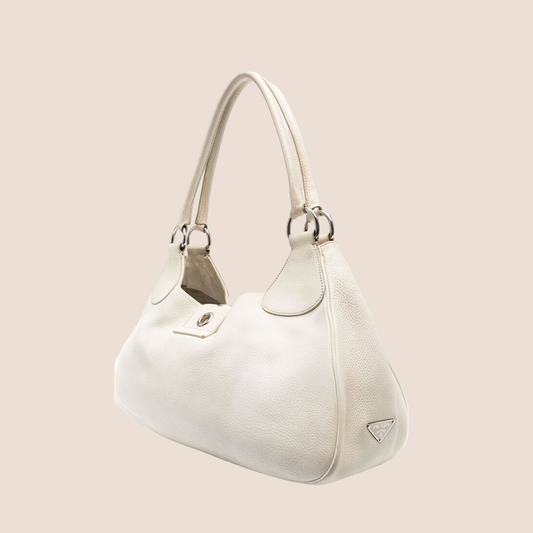 PRADA 2000 BUCKLE-STRAP WHITE LEATHER MOON BAG