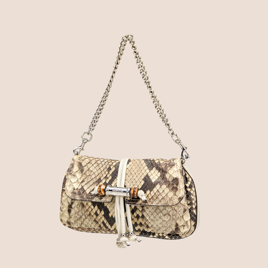 GUCCI PYTHON CROISETTE BAMBOO EVENING BAG