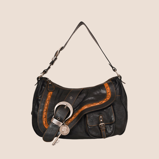 CHRISTIAN DIOR 2006 BLACK LEATHER ZIP GAUCHO BAG