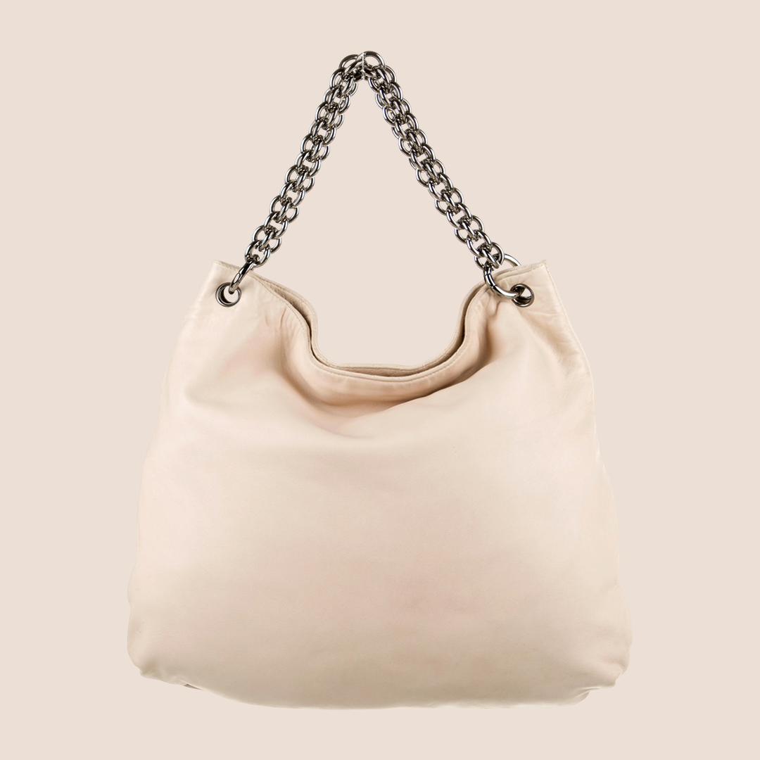 CHANEL CREAM LAMBSKIN CC LARGE HOBO BAG