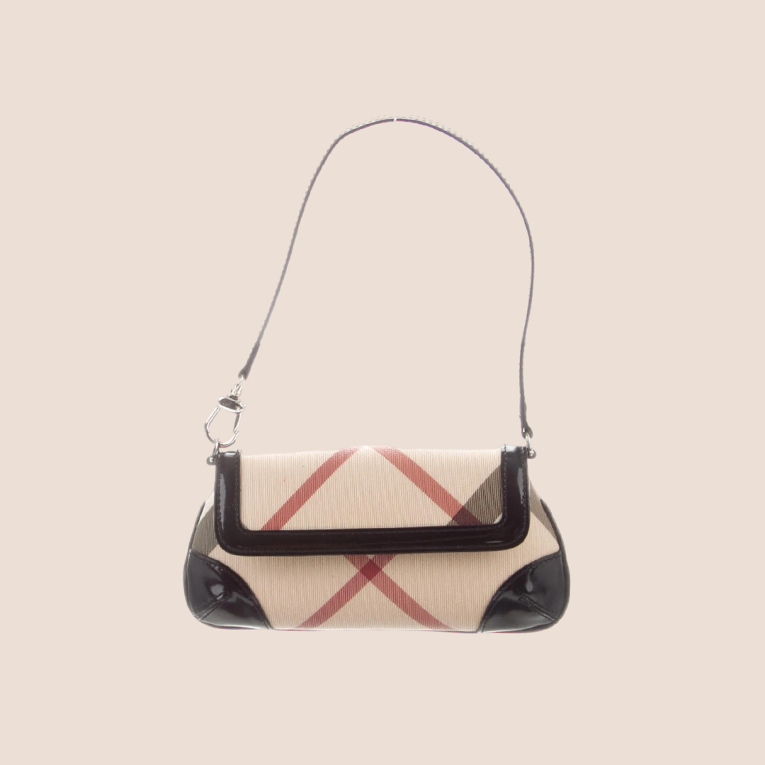 BURBERRY NOVA CHECK BLACK LEATHER TRIM MINI BAGUETTE – RDB