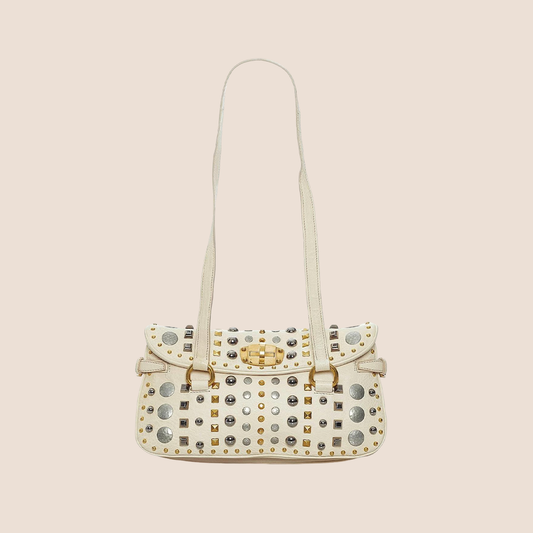 MIU MIU 2009 WHITE LEATHER STUDDED TOTE BAG